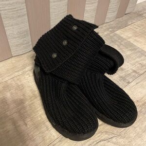 Women’s Ugg Black Classic Cardy Knit Knitted Upper Fold Over Boots Sweater Knit